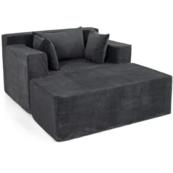 Bodensofa aus Cordstoff mit Hocker Modulares Schlafsofa mit 3 Kissen bis zu 150 kg Belastbar Grau
