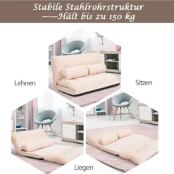 Bodensofa Bodenstuhl 6-Stufig Einstellbares Bodensessel mit 2 Kissen 180 x 98 x 18 cm Beige
