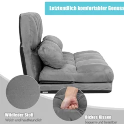 Bodensofa Einstellbares Bettsofa Schlafcouch Lazy Sofa Bett mit 2 Kissen Grau