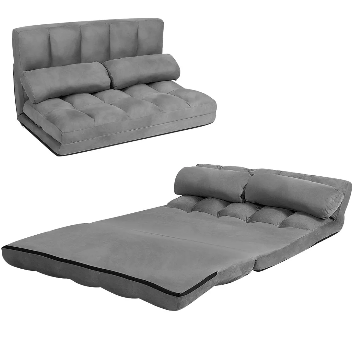 Bodensofa Einstellbares Bettsofa Schlafcouch Lazy Sofa Bett mit 2 Kissen Grau