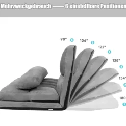 Bodensofa Einstellbares Bettsofa Schlafcouch Lazy Sofa Bett mit 2 Kissen Grau