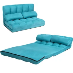 Bodensofa Einstellbares Bettsofa Schlafcouch Lazy Sofa Bett mit 2 Kissen Blau