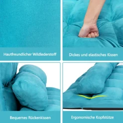 Bodensofa Einstellbares Bettsofa Schlafcouch Lazy Sofa Bett mit 2 Kissen Blau