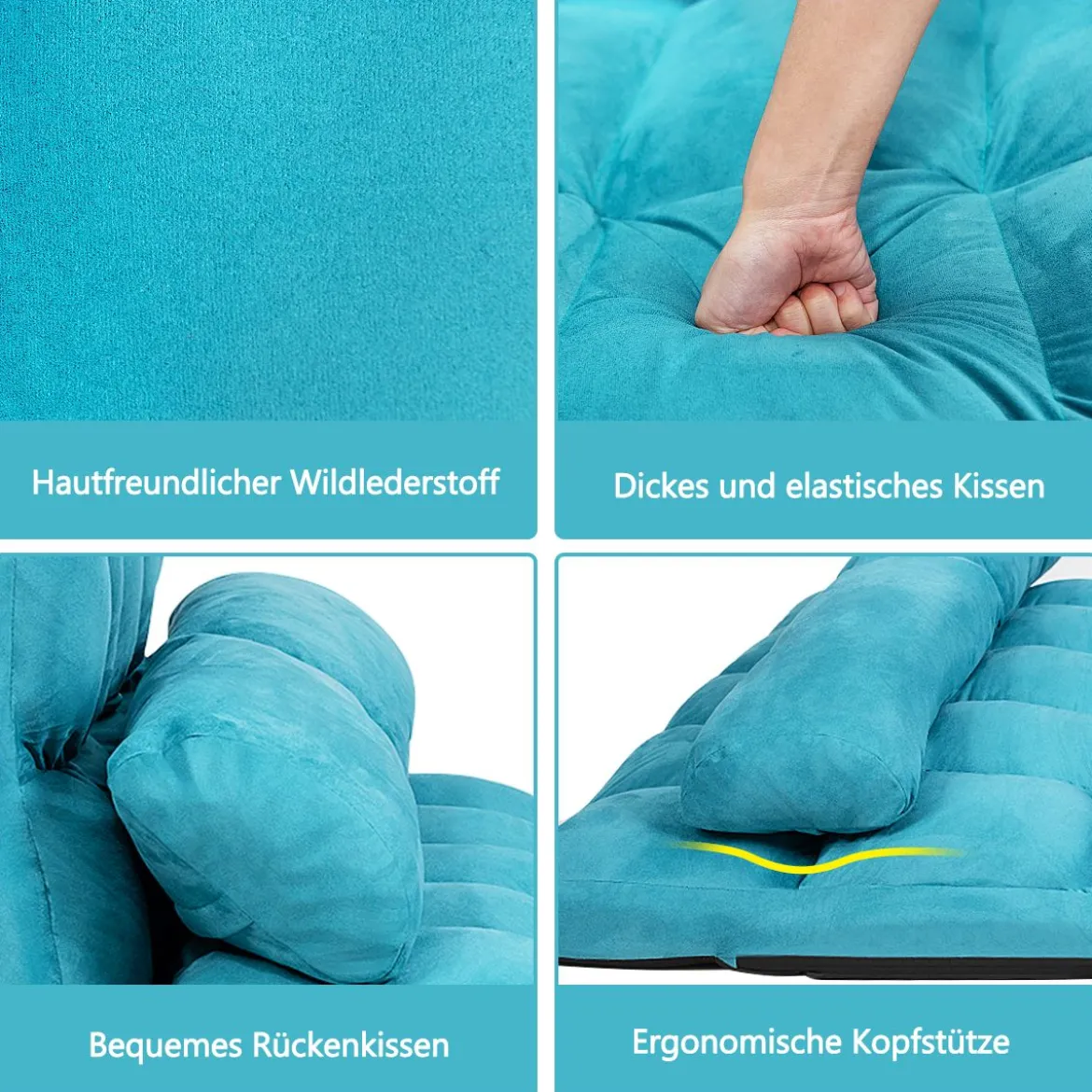 Bodensofa Einstellbares Bettsofa Schlafcouch Lazy Sofa Bett mit 2 Kissen Blau