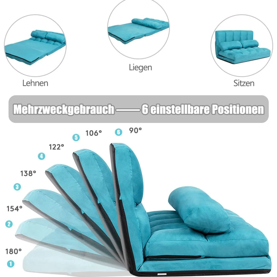 Bodensofa Einstellbares Bettsofa Schlafcouch Lazy Sofa Bett mit 2 Kissen Blau