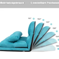 Bodensofa Einstellbares Bettsofa Schlafcouch Lazy Sofa Bett mit 2 Kissen Blau