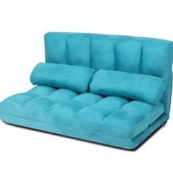 Bodensofa Einstellbares Bettsofa Schlafcouch Lazy Sofa Bett mit 2 Kissen Blau