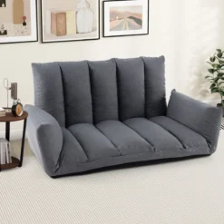 Bodensofa mit 5-Fach Verstellbarer Rückenlehne & Armlehnen Relaxsessel für Wohnzimmer Grau
