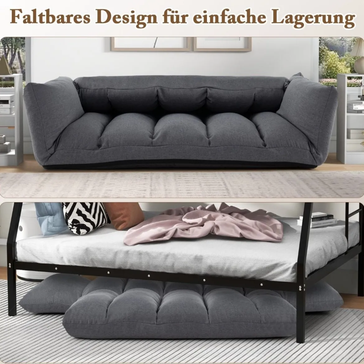 Bodensofa mit 5-Fach Verstellbarer Rückenlehne & Armlehnen Relaxsessel für Wohnzimmer Grau