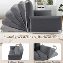 Bodensofa mit 5-Fach Verstellbarer Rückenlehne & Armlehnen Relaxsessel für Wohnzimmer Grau