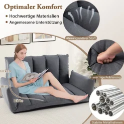 Bodensofa mit 5-Fach Verstellbarer Rückenlehne & Armlehnen Relaxsessel für Wohnzimmer Grau