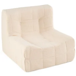 Bodensofa Sitzsack mit Einteiligem Schaumstoff & Teddyplüsch Bezug mit Zierknöpfen Braun/Weiß