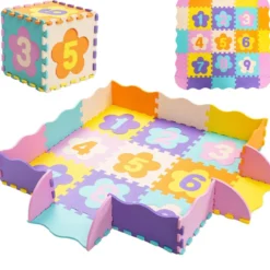 Bodenspielmatte mit abnehmbaren Blumenform- und Zahlenmustern Puzzlematte 50 Stück Bunt