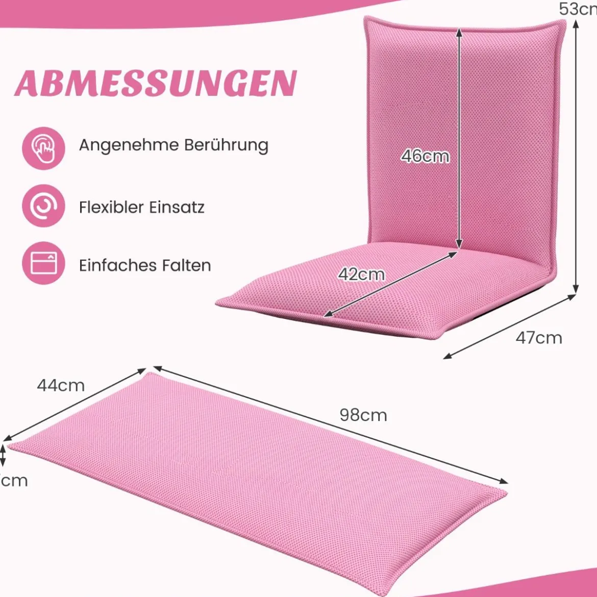 Bodenstuhl Bodensessel mit 6- stufig Verstellbarer Rückenlehne Game Sessel gepolstert Rosa