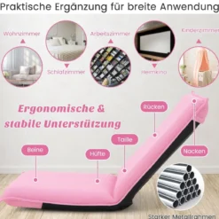 Bodenstuhl Bodensessel mit 6- stufig Verstellbarer Rückenlehne Game Sessel gepolstert Rosa