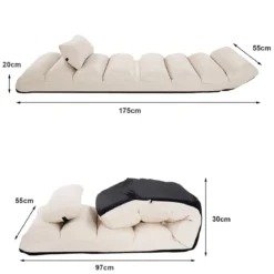 Bodenstuhl 5-fach einstellbarer Wildleder-Polsterstuhl 175 x 55 x 20 cm Beige