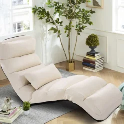 Bodenstuhl 5-fach einstellbarer Wildleder-Polsterstuhl 175 x 55 x 20 cm Beige
