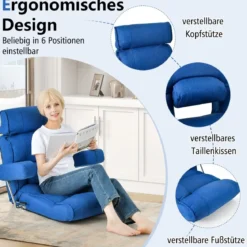 Bodenstuhl klappbares Bondensofa mit verstellbarer Rückenlehne Blau/Grau 80 x 72 x 75 cm