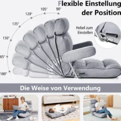 Bodenstuhl klappbares Bondensofa mit verstellbarer Rückenlehne Blau/Grau 80 x 72 x 75 cm