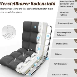 Bodenstuhl mit 14-fach Verstellbarer Lehne Bodensessel aus Schaumstoff 106,5 x 55,5 x 10 cm Dunkelgrau