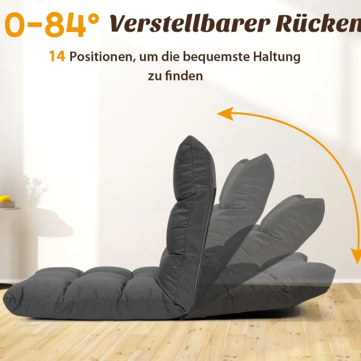 Bodenstuhl mit 14-fach Verstellbarer Lehne Bodensessel aus Schaumstoff 106,5 x 55,5 x 10 cm Dunkelgrau