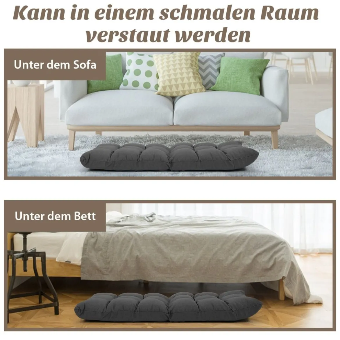 Bodenstuhl mit 14-fach Verstellbarer Lehne Bodensessel aus Schaumstoff 106,5 x 55,5 x 10 cm Dunkelgrau