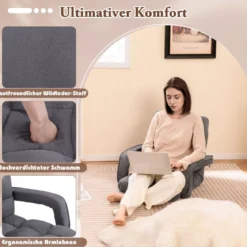 Bodenstuhl mit Verstellbarer Rückenlehne & Gepolstertem Sitz Bondensofa Relaxsessel