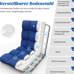 Bodenstuhl mit verstellbarer Lehne Bodensessel aus Schaumstoff Bodensitz 106,5 x 55,5 x 10 cm Blau