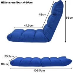 Bodenstuhl mit verstellbarer Lehne Bodensessel aus Schaumstoff Bodensitz 106,5 x 55,5 x 10 cm Blau