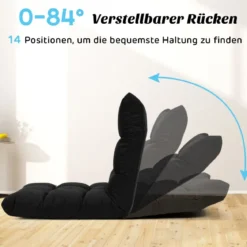 Bodenstuhl verstellbar Bodensessel gepolstert Bodenkissen mit Rückenlehne Rabenschwarz