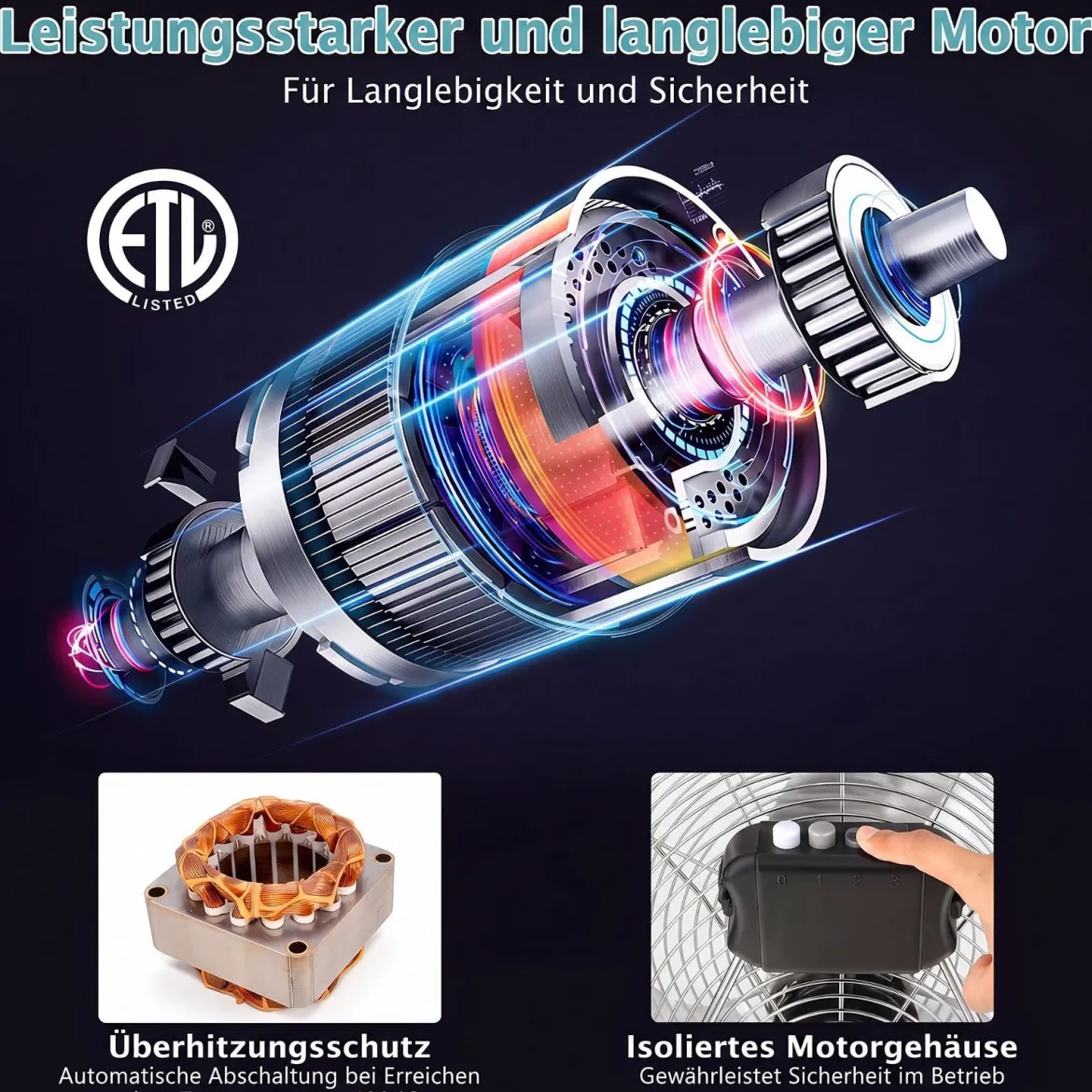 Bodenventilator φ51cm Windmaschine 160W mit 3 Geschwindigkeitsstufen Boden Ventilator im Chrom Design Silber