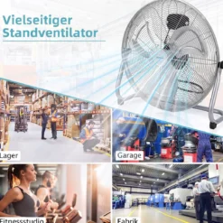 Bodenventilator φ51cm Windmaschine 160W mit 3 Geschwindigkeitsstufen Boden Ventilator im Chrom Design Silber