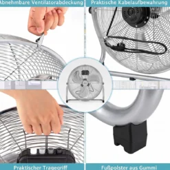 Bodenventilator φ51cm Windmaschine 160W mit 3 Geschwindigkeitsstufen Boden Ventilator im Chrom Design Silber