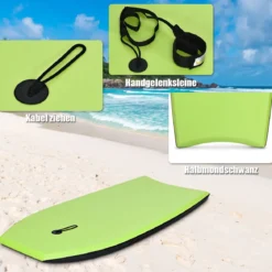 Bodyboard leichtgewichtig Schwimmbrett mit EPS-Kern & XPE Oberfläche für den Strand für Kinder & Erwachsene 106cm Grün