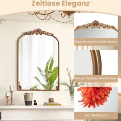 Bogen Wandspiegel Goldener traditioneller Vintage-Barockspiegel mit Metallrahmen antiker Bogenspiegel 95 cm x 66 cm