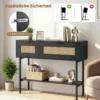 Boho Konsolentisch mit 2 Fächern & Offene Ablage Schmaler Flurtisch Blastbar bis 90 kg Schwarz