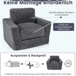 Boneless Einzelsofa aus Cord & Schaumstoff Einzelsessel mit Abnehmbarem Bezug & Rutschfester Unterseite
