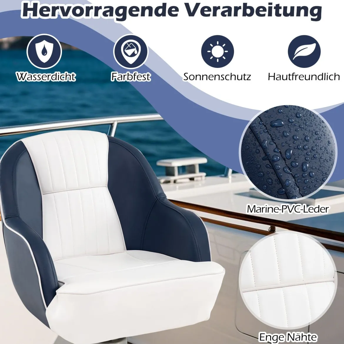 Bootssitz Bootsstuhl mit dicker Schaumstoffpolsterung wasserbeständigem PVC-Leder55 x 41 x 50 cm