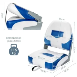 Bootsstuhl 2er Set Klappbarer Sitz 50 x 42 x 52 cm Blau+ Weiß