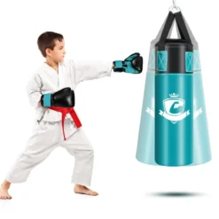 Boxsack Set mit 8oz Boxhandschuhen Handschlaufen Tasche Punchingsack für Kinder und Erwachsene Schwarz + Grün