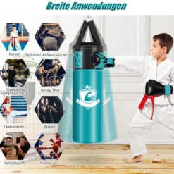 Boxsack Set mit 8oz Boxhandschuhen Handschlaufen Tasche Punchingsack für Kinder und Erwachsene Schwarz + Grün