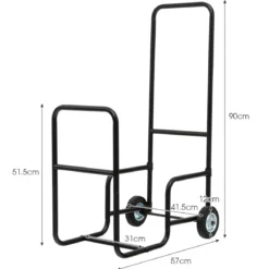 Brennholz-Transporter Holzlagerwagen mit 2 Räder Kaminholzregal Metall 57 x 41,5 x 90 cm Schwarz