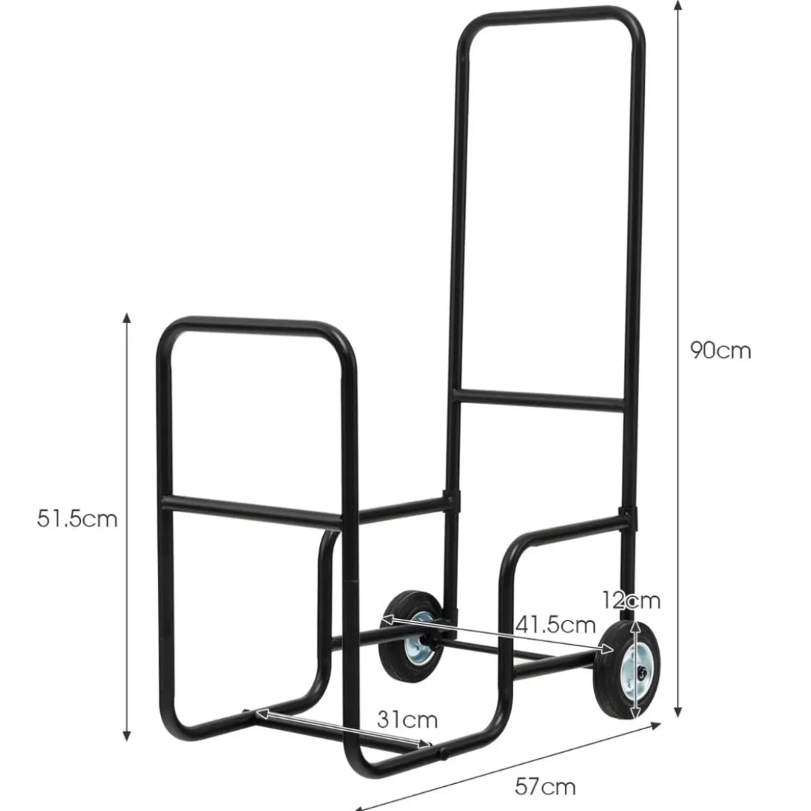 Brennholz-Transporter Holzlagerwagen mit 2 Räder Kaminholzregal Metall 57 x 41,5 x 90 cm Schwarz