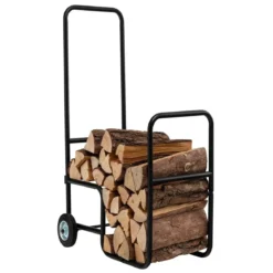 Brennholz-Transporter Holzlagerwagen mit 2 Räder Kaminholzregal Metall 57 x 41,5 x 90 cm Schwarz