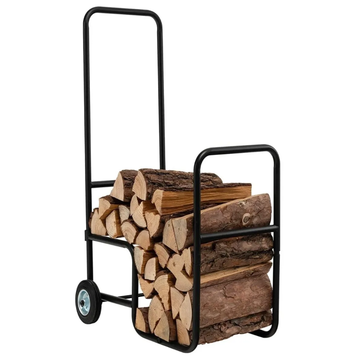 Brennholz-Transporter Holzlagerwagen mit 2 Räder Kaminholzregal Metall 57 x 41,5 x 90 cm Schwarz
