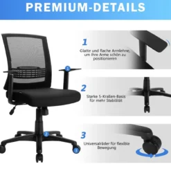 Bürodrehstuhl Ergonomischer Bürostuhl mit Lendenwirbelstütze 71 x 71 x 91-101 cm Schwarz