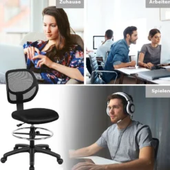 Bürostuhl Computerstuhl Höheverstellbar Drehstuhl Netzstuhl 63 x 64 x 95,5 - 114,5 cm Schwarz