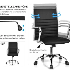Bürostuhl drehbarer Leder-Konferenzstuhl höhenverstellbarer Arbeitsstuhl 55 x 60 x 95-105 cm Schwarz
