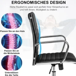 Bürostuhl drehbarer Leder-Konferenzstuhl höhenverstellbarer Arbeitsstuhl 55 x 60 x 95-105 cm Schwarz