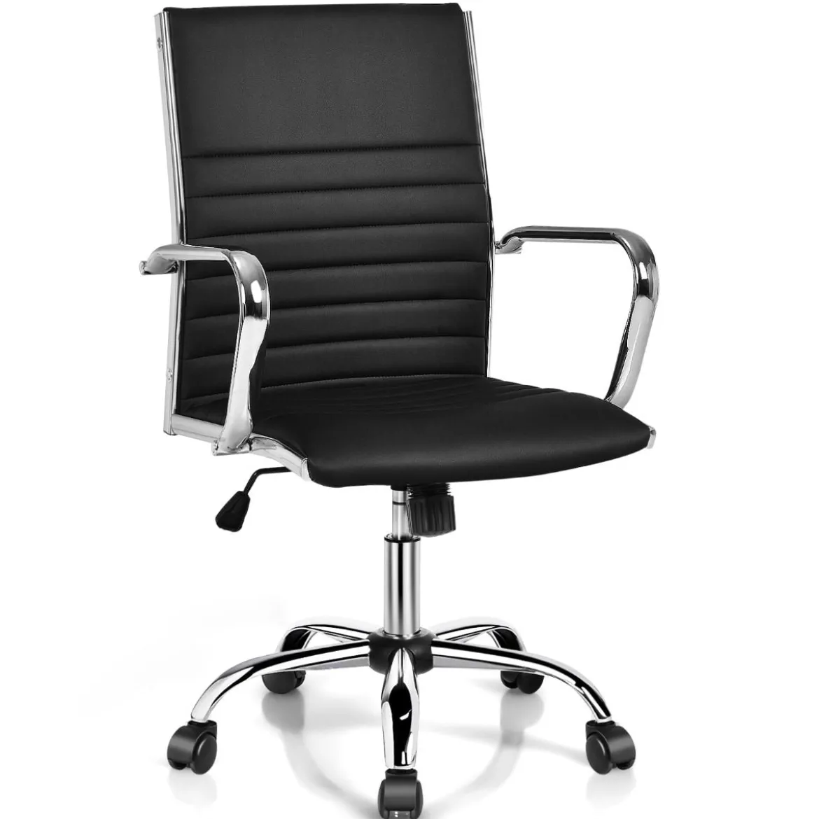 Bürostuhl drehbarer Leder-Konferenzstuhl höhenverstellbarer Arbeitsstuhl 55 x 60 x 95-105 cm Schwarz